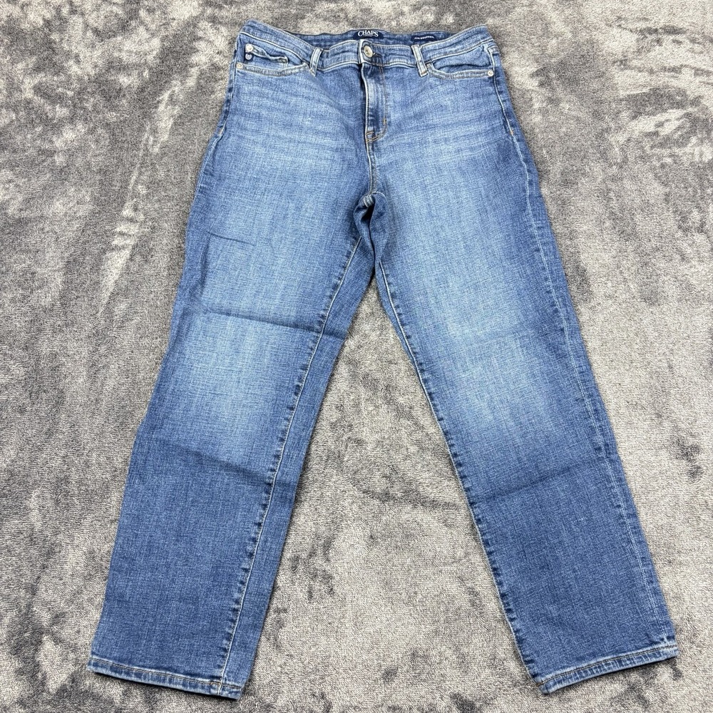 Chaps Slim Boyfriend Blue Jeans Medium Wash 8/29 Light Thigh Fade Average